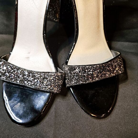 G by GUESS Black, Sparkly High Heel Open Toe Shoe Size 10 - Picture 8 of 14